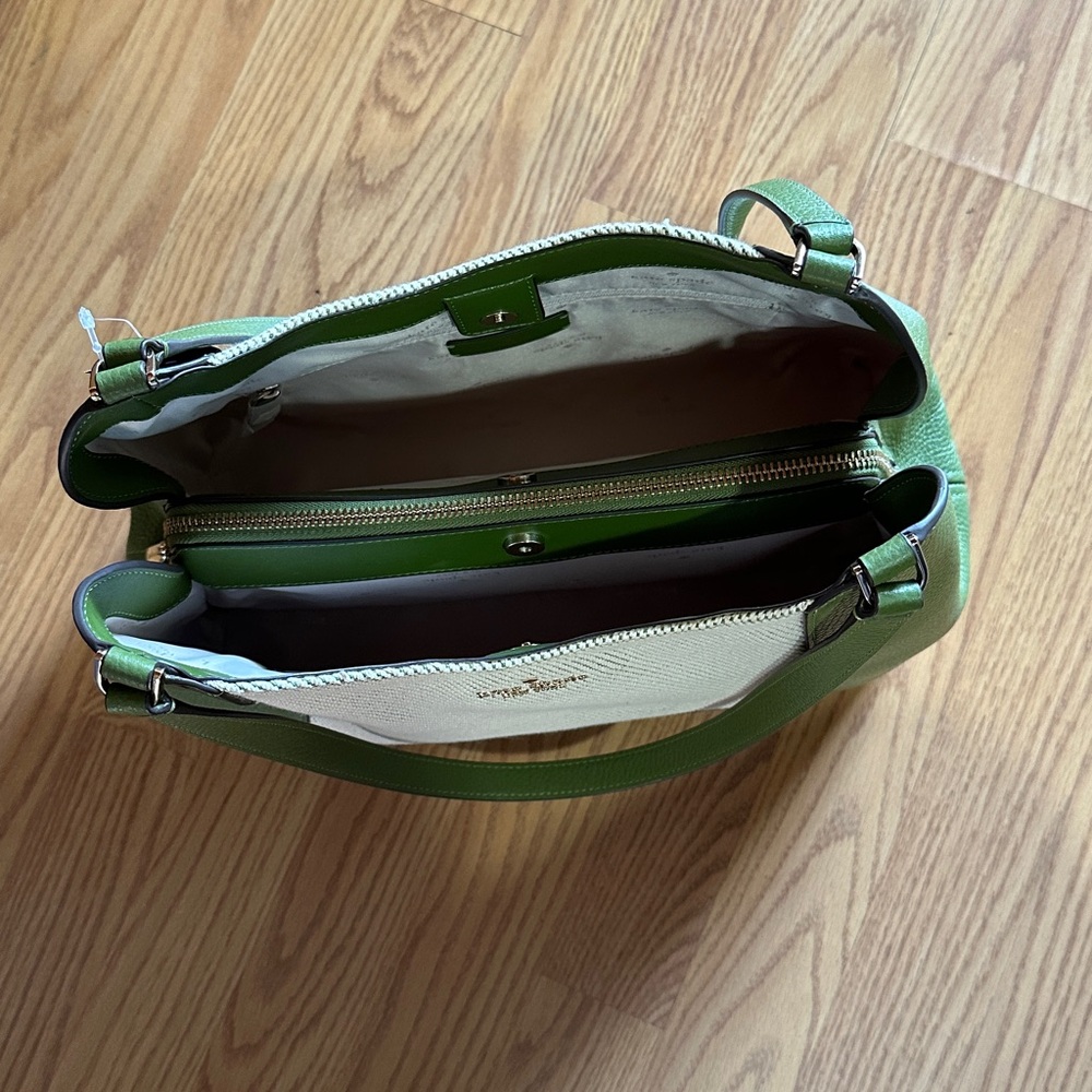 Kate Spade Green Leather Shoulder Bag with Top Zipper and Interior Organization - Picture 3 of 8